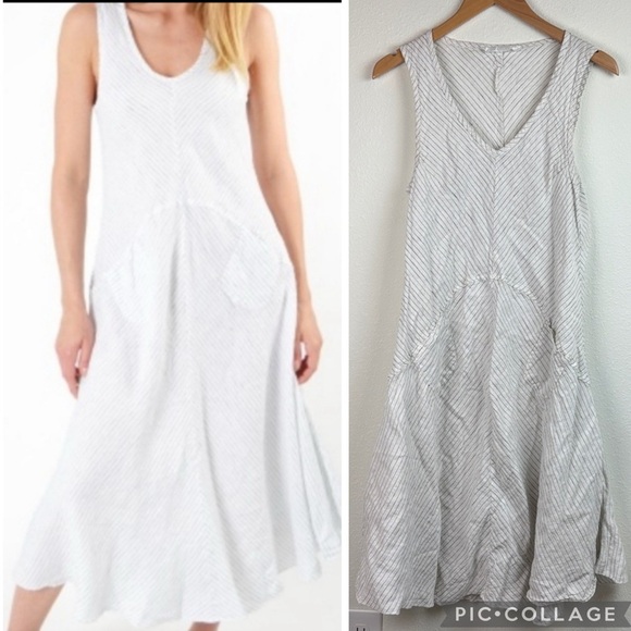 Luna Luz Dresses & Skirts - Luna Luz Margarita midi linen dress, pin stripe A line sleeveless pocket tank